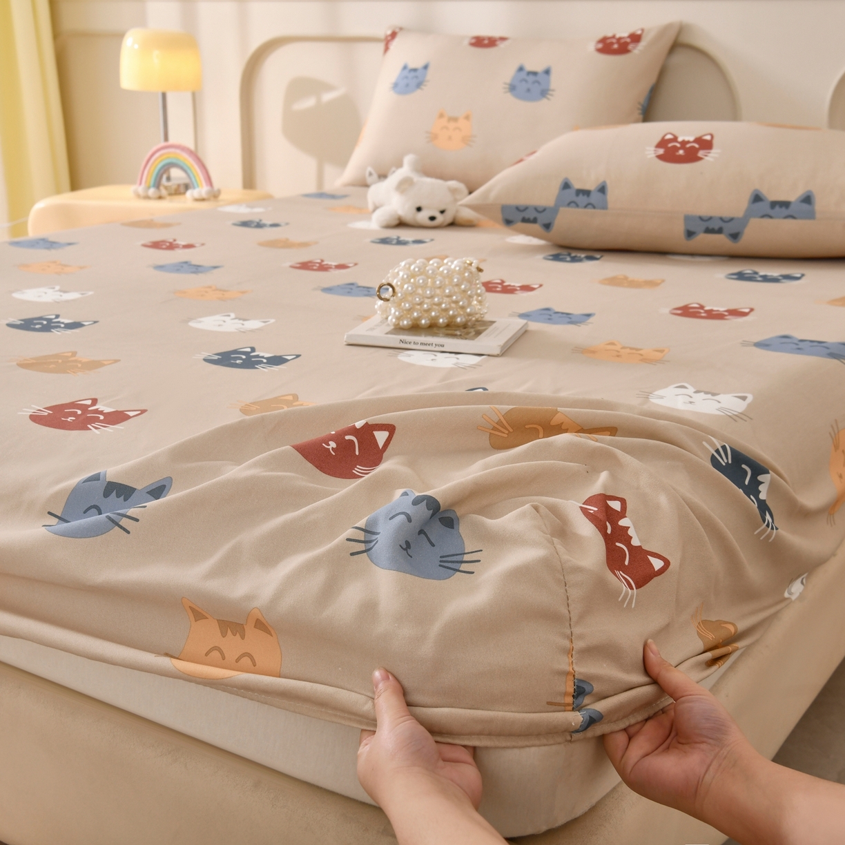 91家纺网 家纺一手货源 找家纺 悠米悠家 2026新款工艺款印花老粗布床笠单品床笠床笠单件凉席席子 奶咖喵星集