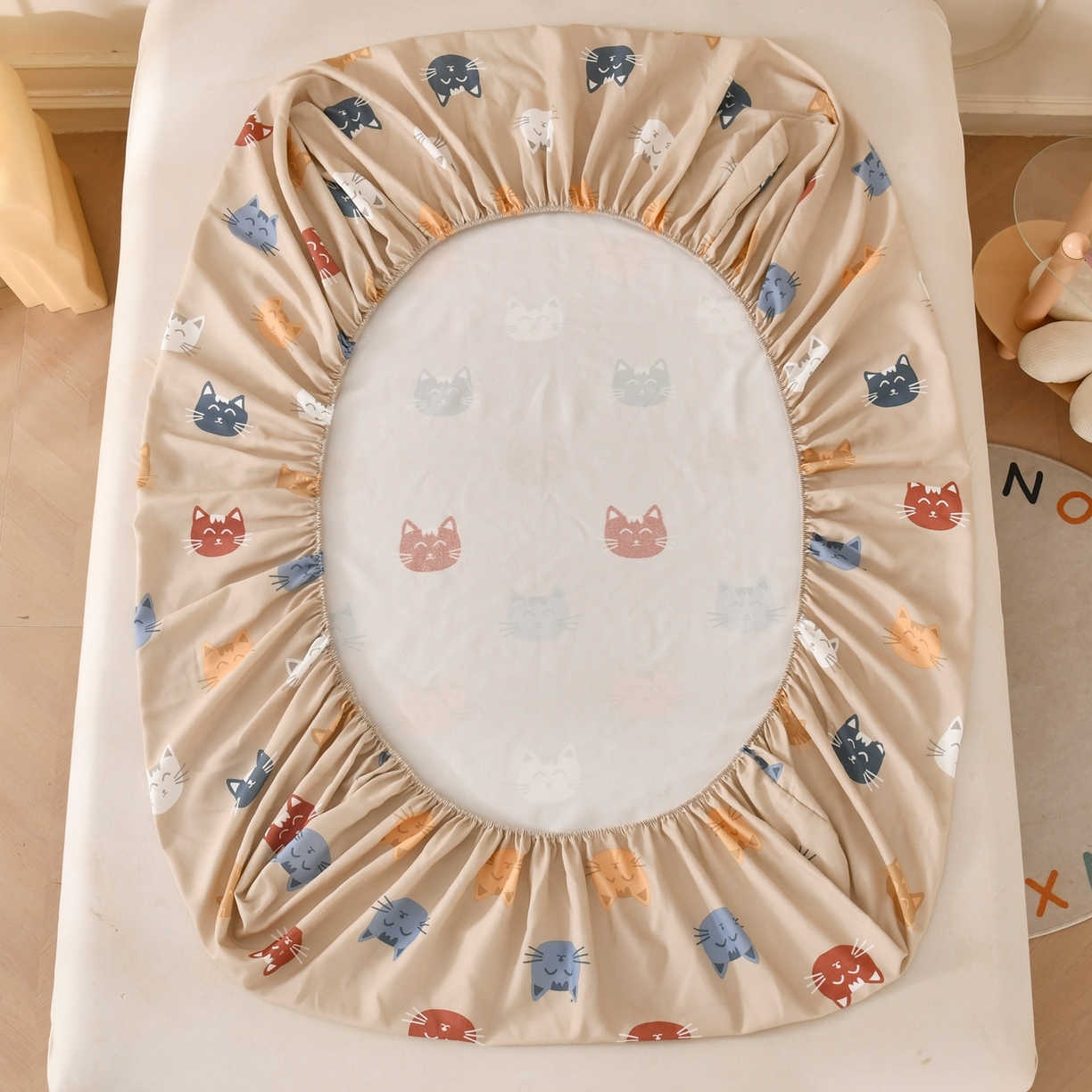 91家纺网 家纺一手货源 找家纺 悠米悠家 2026新款工艺款印花老粗布床笠单品床笠床笠单件凉席席子 奶咖喵星集