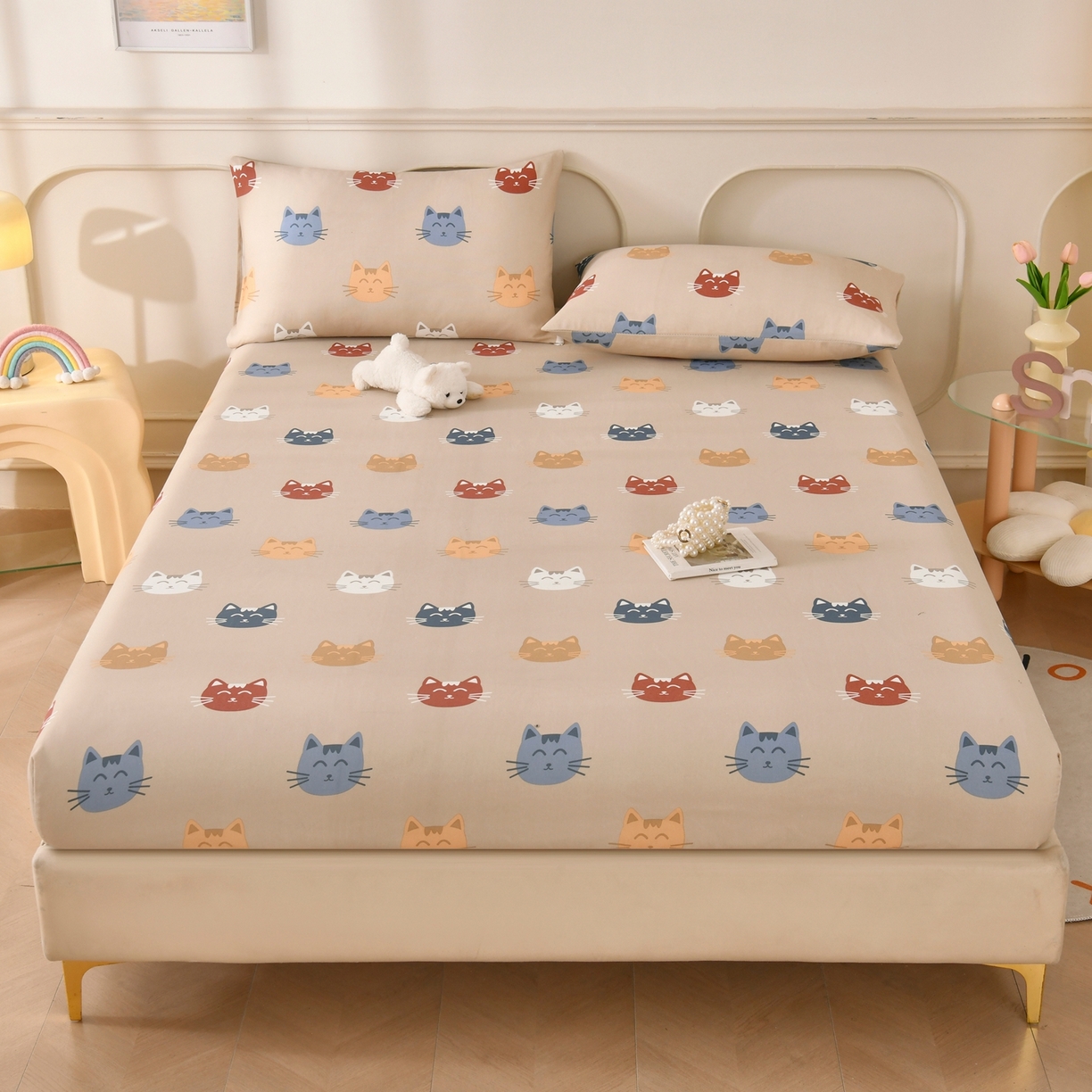 91家纺网 家纺一手货源 找家纺 悠米悠家 2026新款工艺款印花老粗布床笠单品床笠床笠单件凉席席子 奶咖喵星集