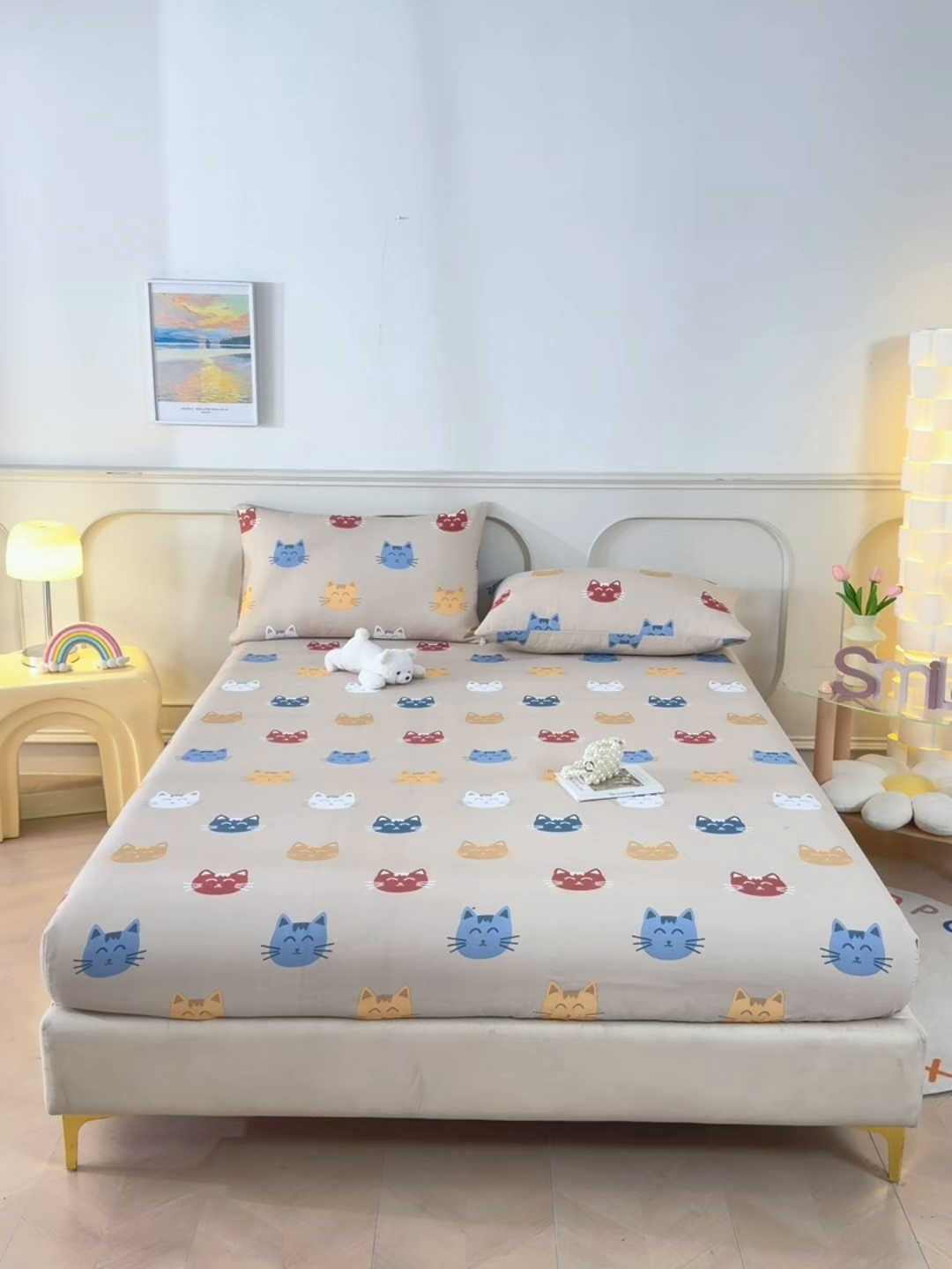 91家纺网 家纺一手货源 找家纺 悠米悠家 2026新款工艺款印花老粗布床笠单品床笠床笠单件凉席席子 奶咖喵星集