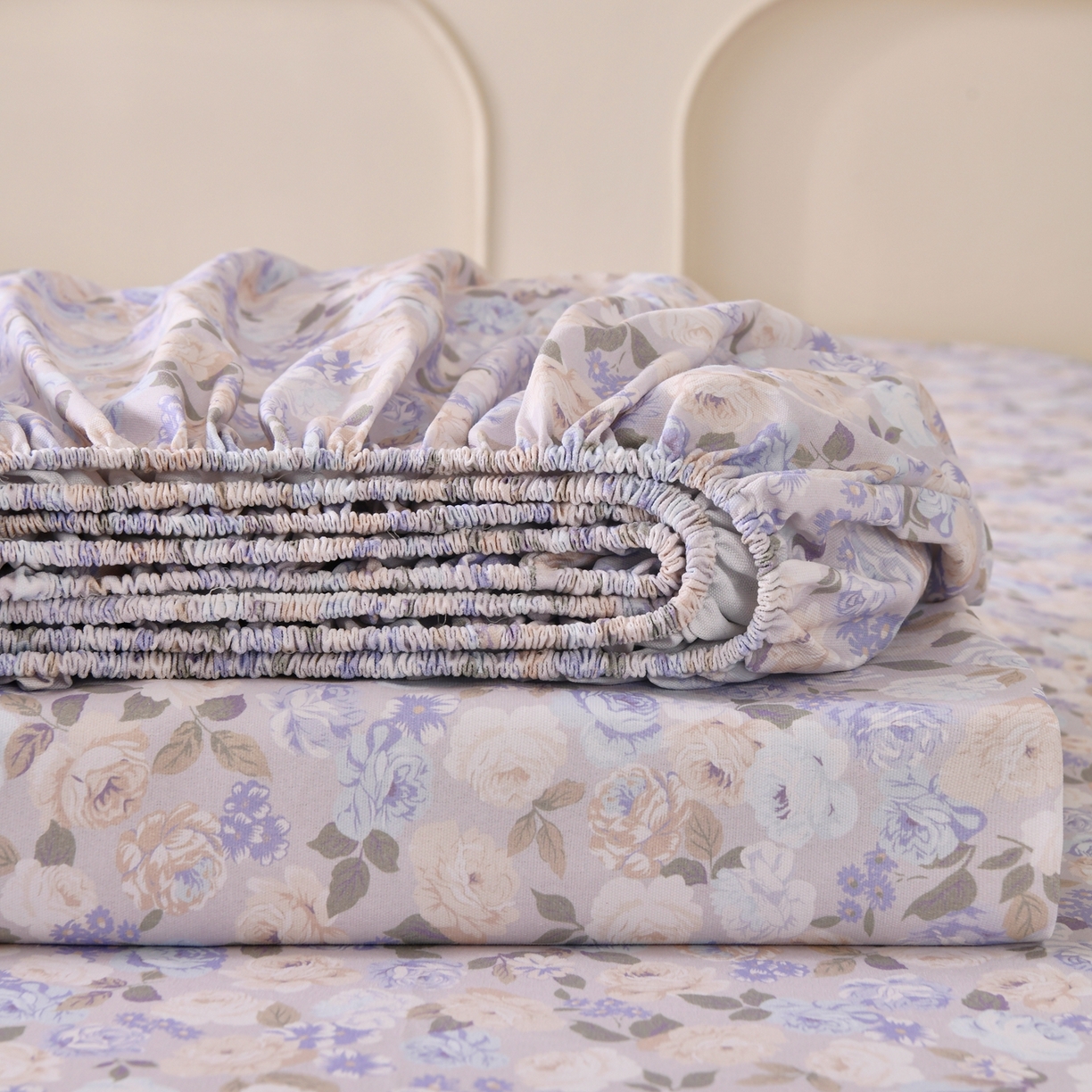 悠米悠家 2026新款工艺款印花老粗布床笠单品床笠床笠单件凉席席子 柔紫花雾叙