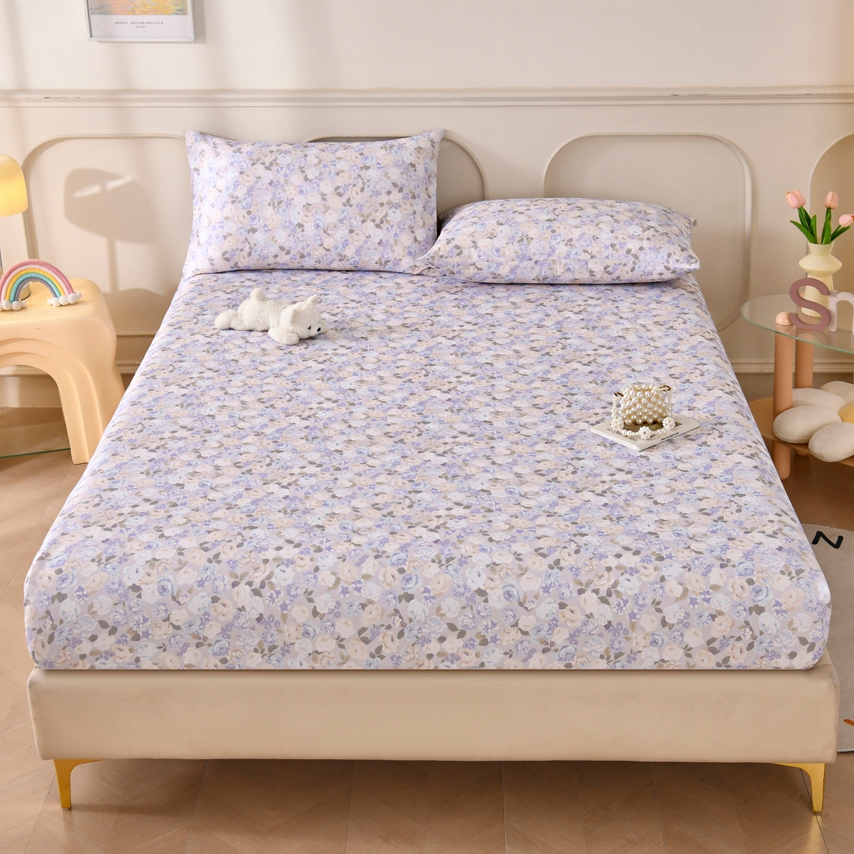 91家纺网 家纺一手货源 找家纺 悠米悠家 2026新款工艺款印花老粗布床笠单品床笠床笠单件凉席席子 柔紫花雾叙