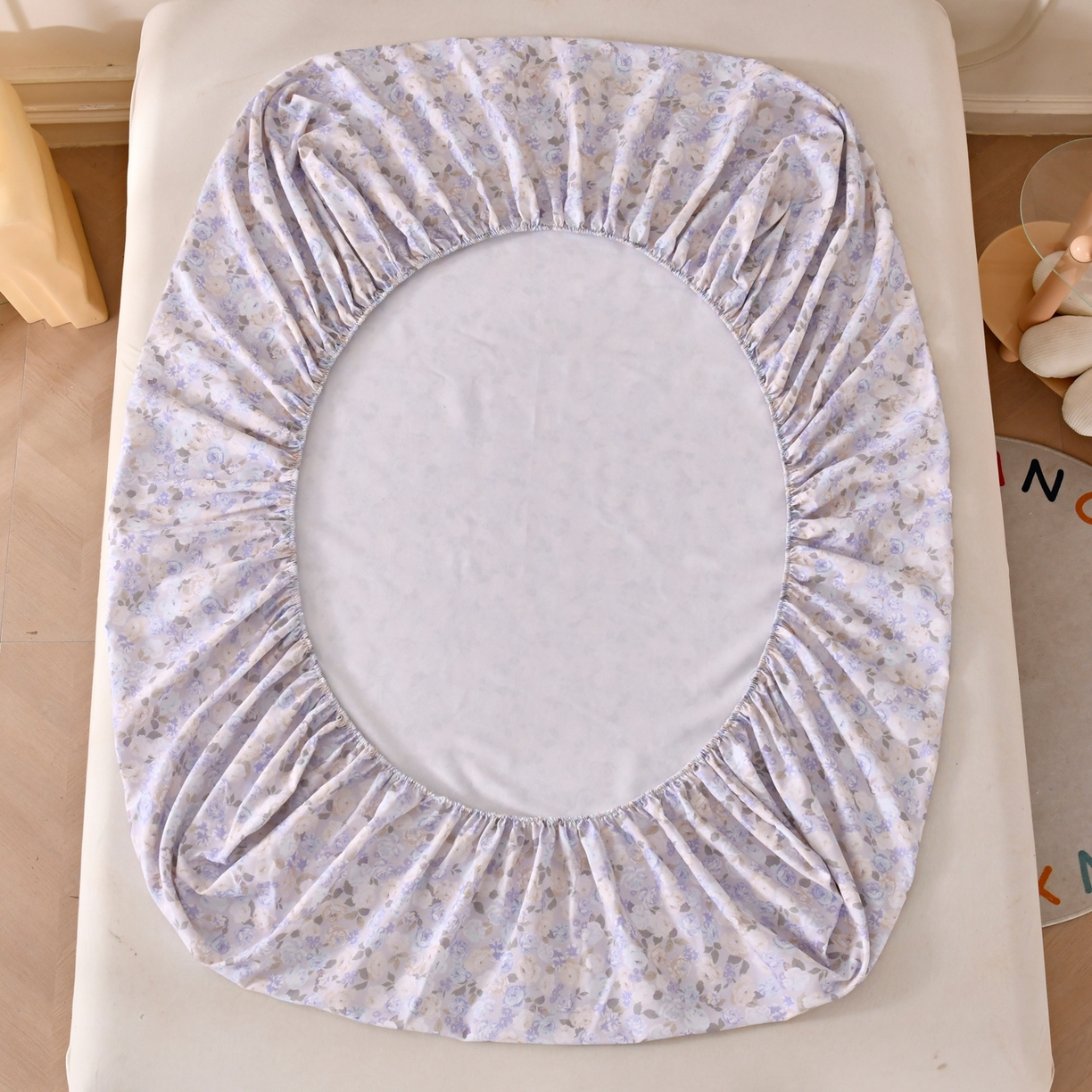 91家纺网 家纺一手货源 找家纺 悠米悠家 2026新款工艺款印花老粗布床笠单品床笠床笠单件凉席席子 柔紫花雾叙