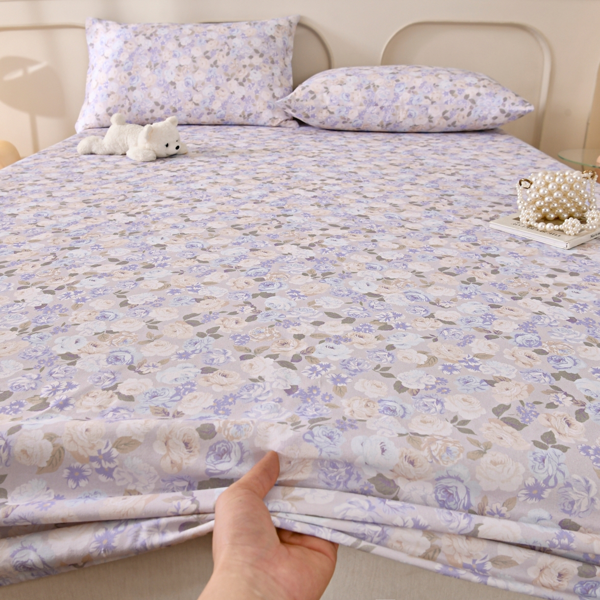 91家纺网 家纺一手货源 找家纺 悠米悠家 2026新款工艺款印花老粗布床笠单品床笠床笠单件凉席席子 柔紫花雾叙