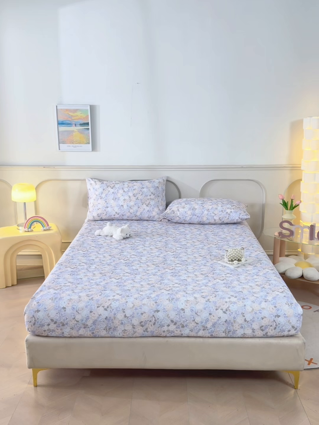 91家纺网 家纺一手货源 找家纺 悠米悠家 2026新款工艺款印花老粗布床笠单品床笠床笠单件凉席席子 柔紫花雾叙