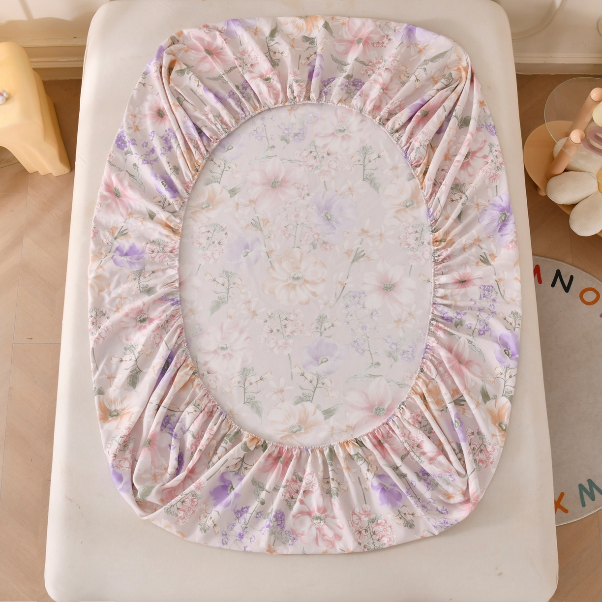 91家纺网 家纺一手货源 找家纺 悠米悠家 2026新款工艺款印花老粗布床笠单品床笠床笠单件凉席席子 柔紫虞美人