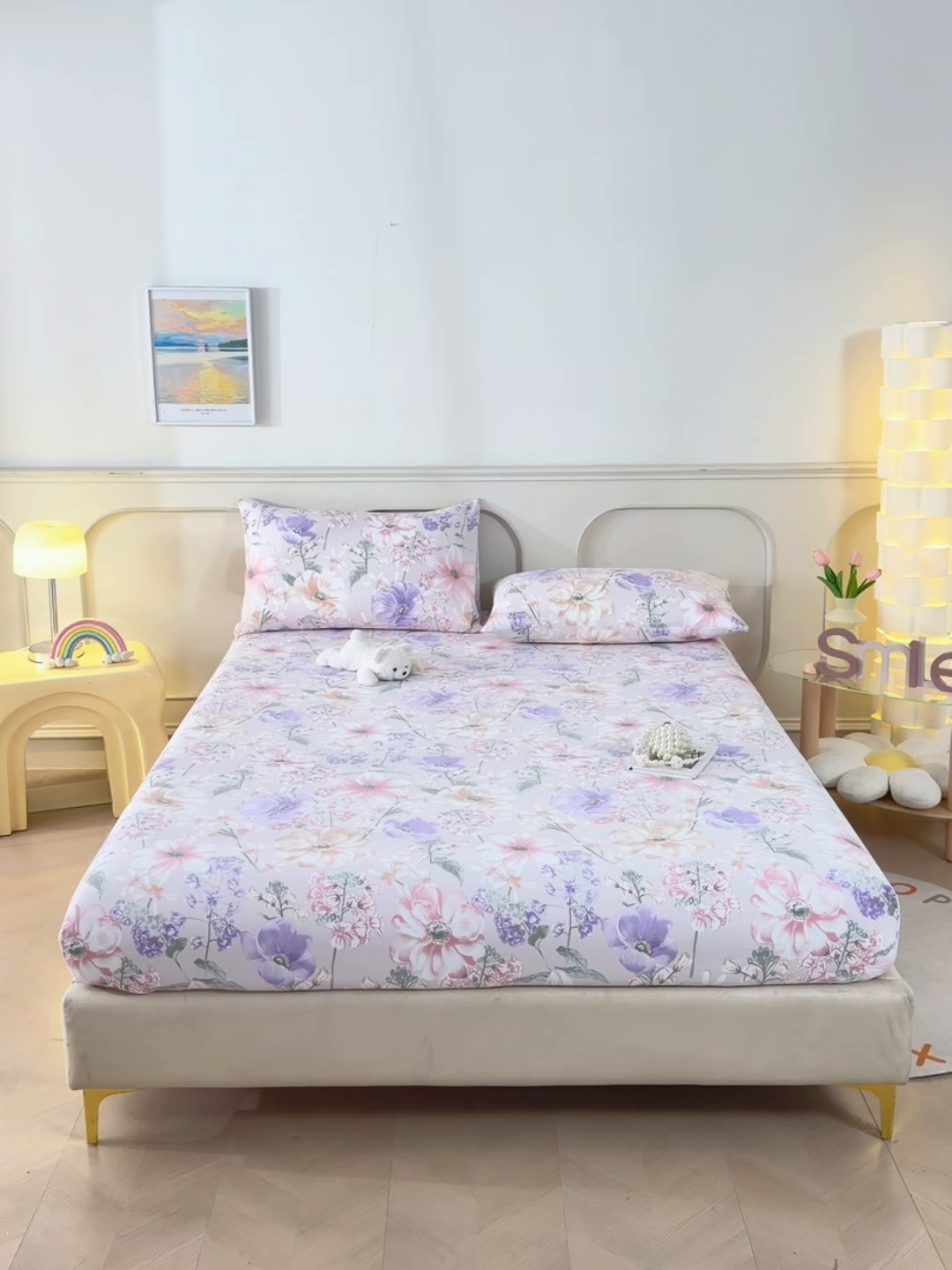 91家纺网 家纺一手货源 找家纺 悠米悠家 2026新款工艺款印花老粗布床笠单品床笠床笠单件凉席席子 柔紫虞美人