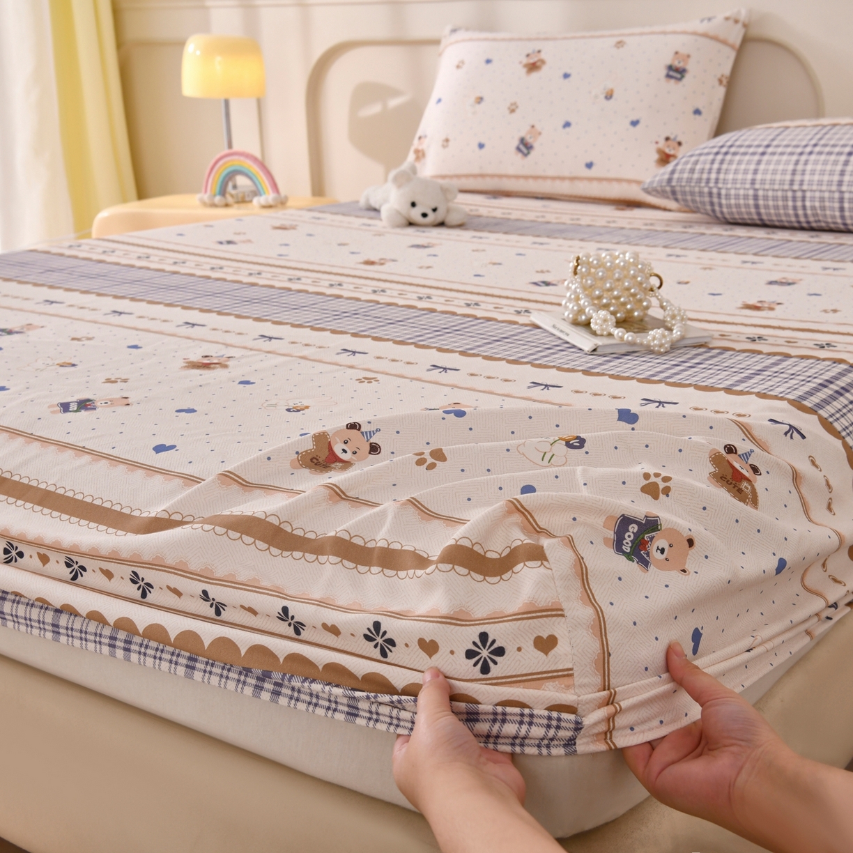 91家纺网 家纺一手货源 找家纺 悠米悠家 2026新款工艺款印花老粗布床笠单品床笠床笠单件凉席席子 熊趣日记