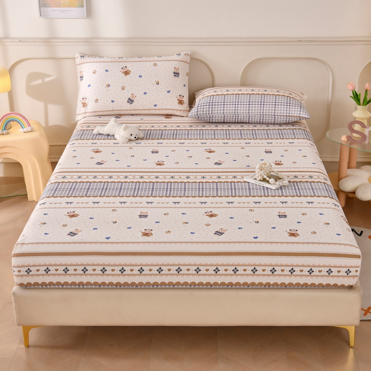 91家纺网 家纺一手货源 找家纺 悠米悠家 2026新款工艺款印花老粗布床笠单品床笠床笠单件凉席席子 熊趣日记