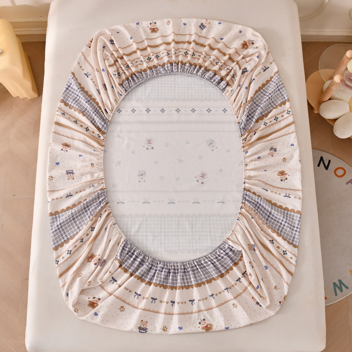 91家纺网 家纺一手货源 找家纺 悠米悠家 2026新款工艺款印花老粗布床笠单品床笠床笠单件凉席席子 熊趣日记