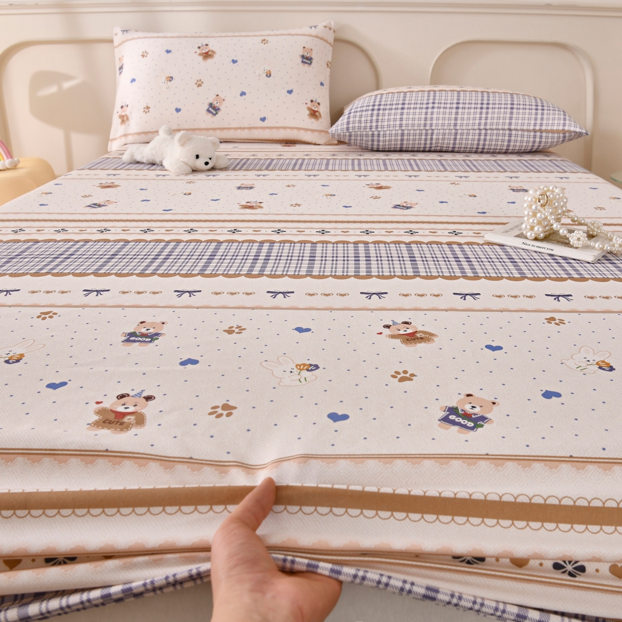 91家纺网 家纺一手货源 找家纺 悠米悠家 2026新款工艺款印花老粗布床笠单品床笠床笠单件凉席席子 熊趣日记