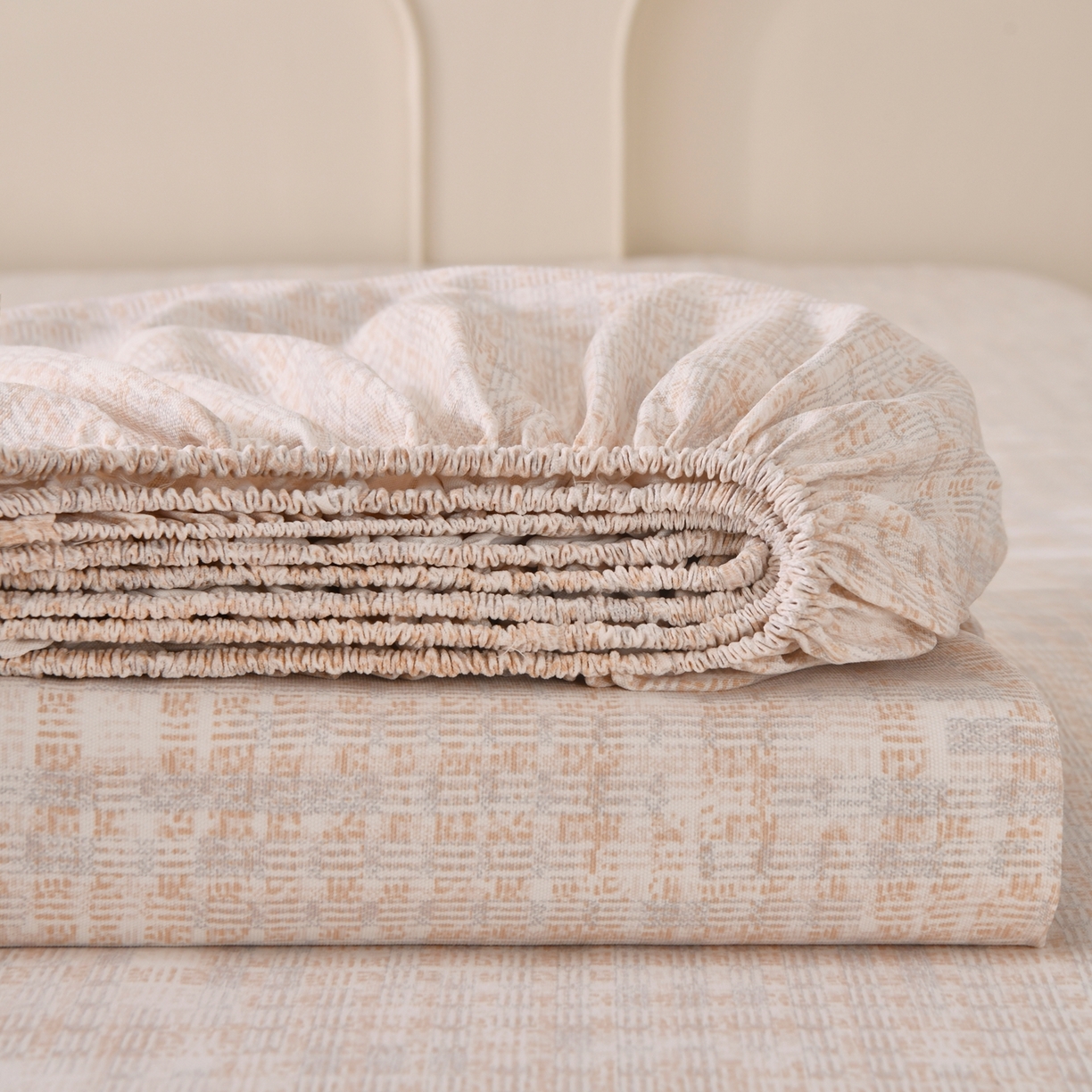 悠米悠家 2026新款工艺款印花老粗布床笠单品床笠床笠单件凉席席子 浅咖肌理格