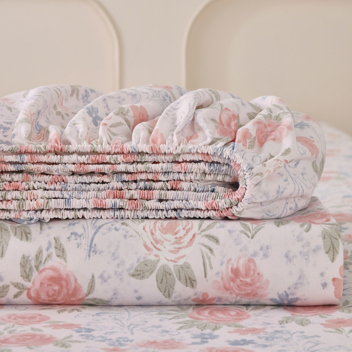 悠米悠家 2026新款工艺款印花老粗布床笠单品床笠床笠单件凉席席子 烟粉花境织