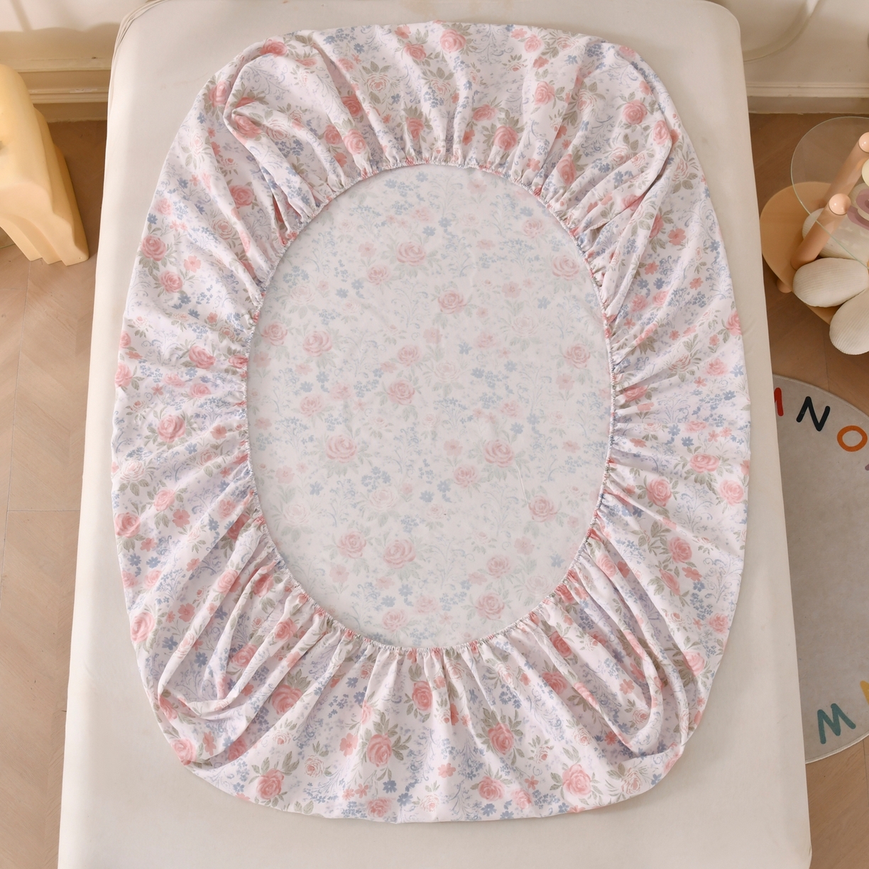 91家纺网 家纺一手货源 找家纺 悠米悠家 2026新款工艺款印花老粗布床笠单品床笠床笠单件凉席席子 烟粉花境织