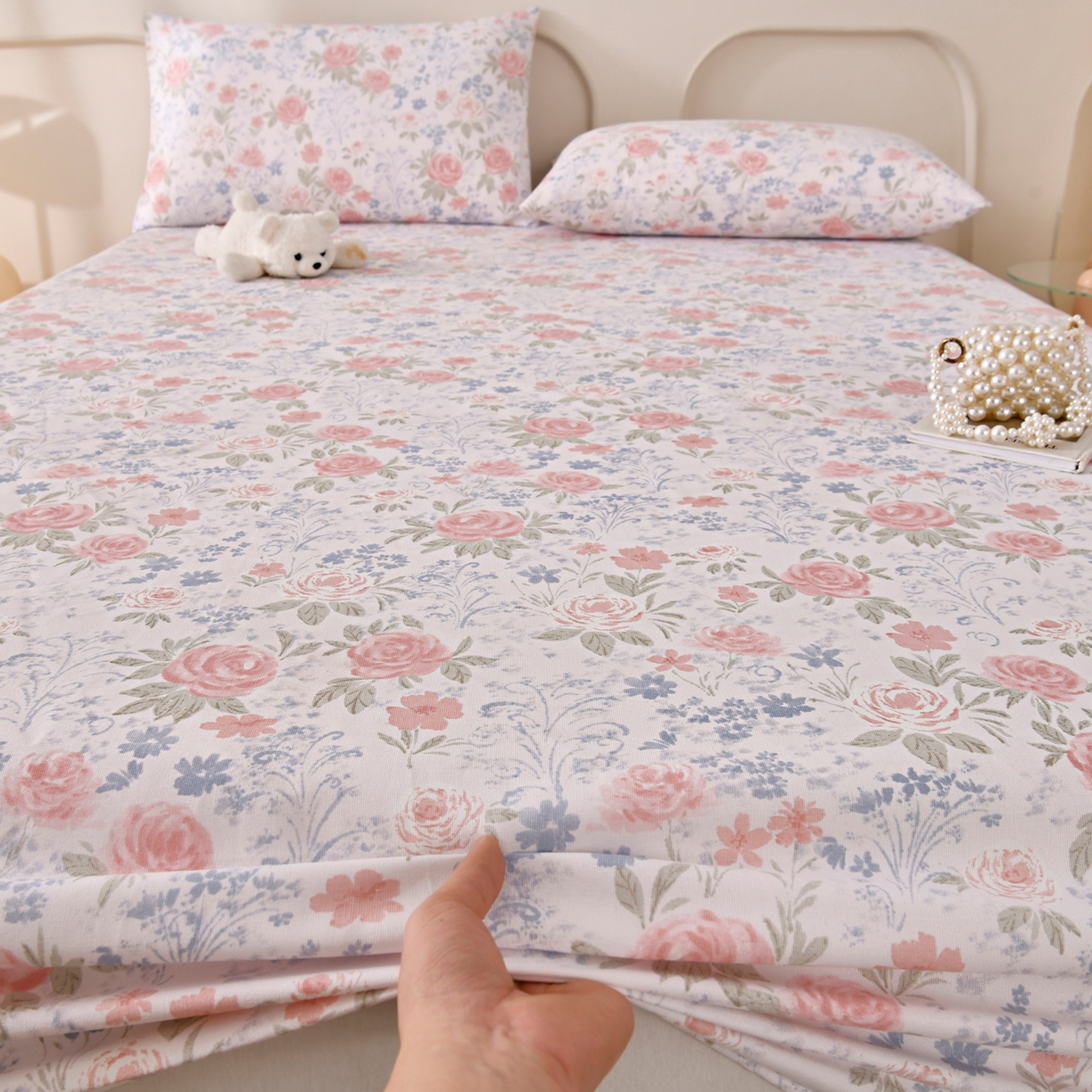 91家纺网 家纺一手货源 找家纺 悠米悠家 2026新款工艺款印花老粗布床笠单品床笠床笠单件凉席席子 烟粉花境织