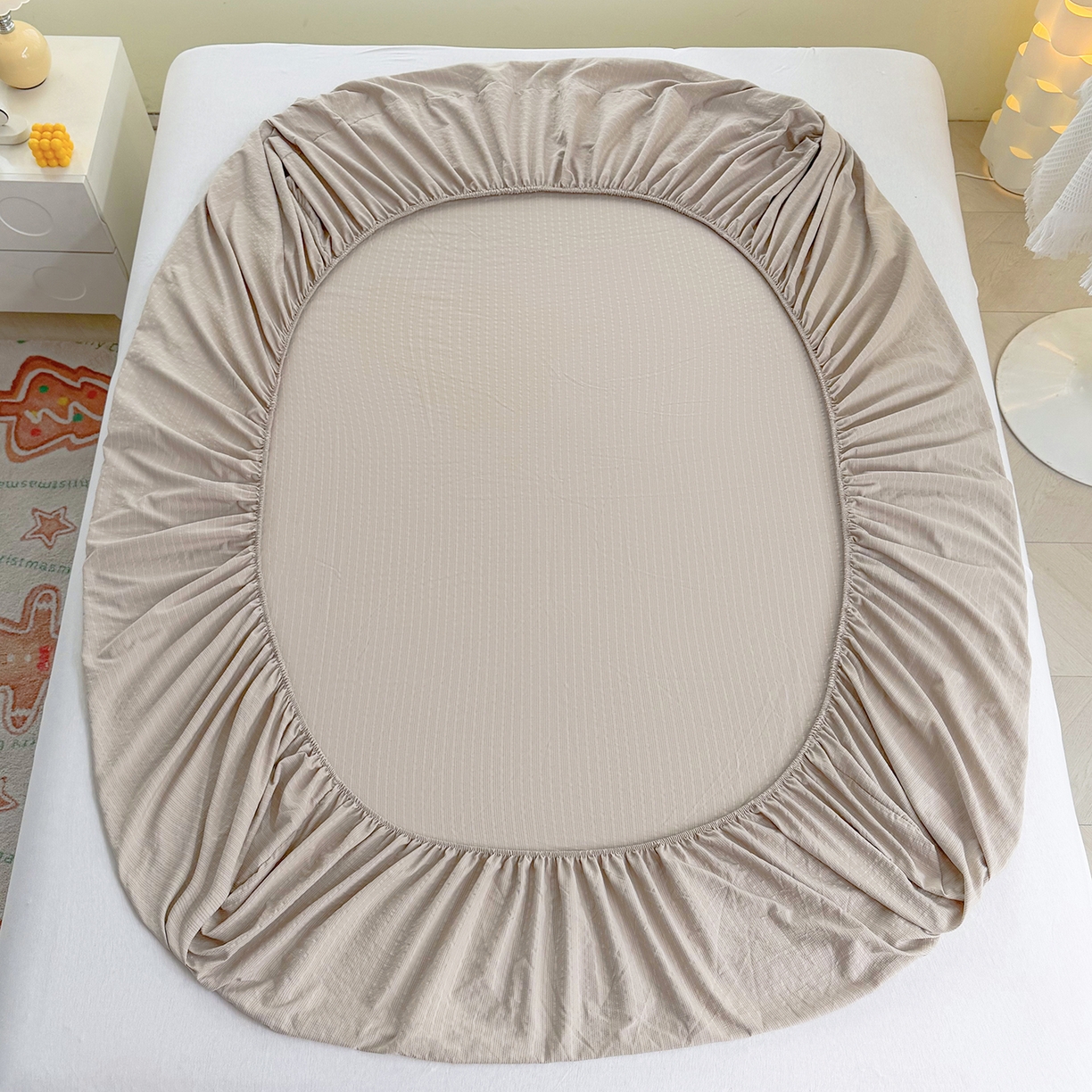 91家纺网 家纺一手货源 找家纺 悠米悠家 2026春夏新款高克重A类泡芙纱泡泡皱皱纱四件套 汪仔派对-床单款