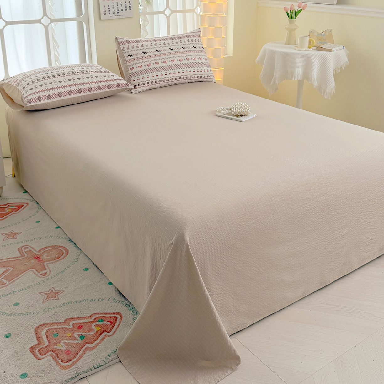 91家纺网 家纺一手货源 找家纺 悠米悠家 2026春夏新款高克重A类泡芙纱泡泡皱皱纱四件套 趣味汪汪队-床单款