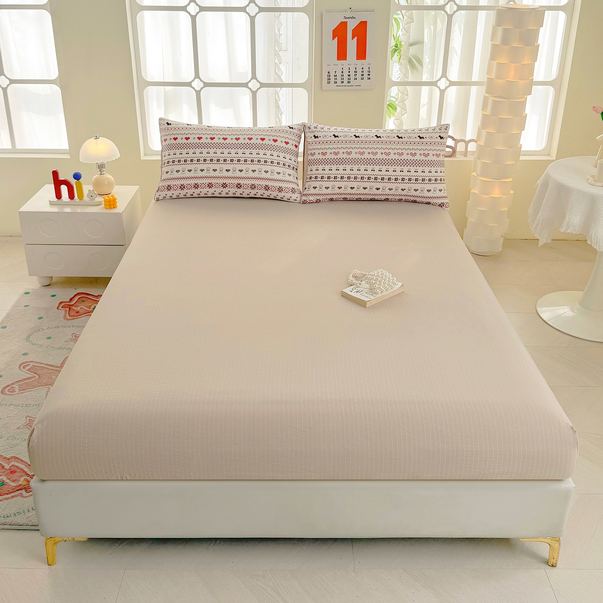 91家纺网 家纺一手货源 找家纺 悠米悠家 2026春夏新款高克重A类泡芙纱泡泡皱皱纱四件套 趣味汪汪队-床单款