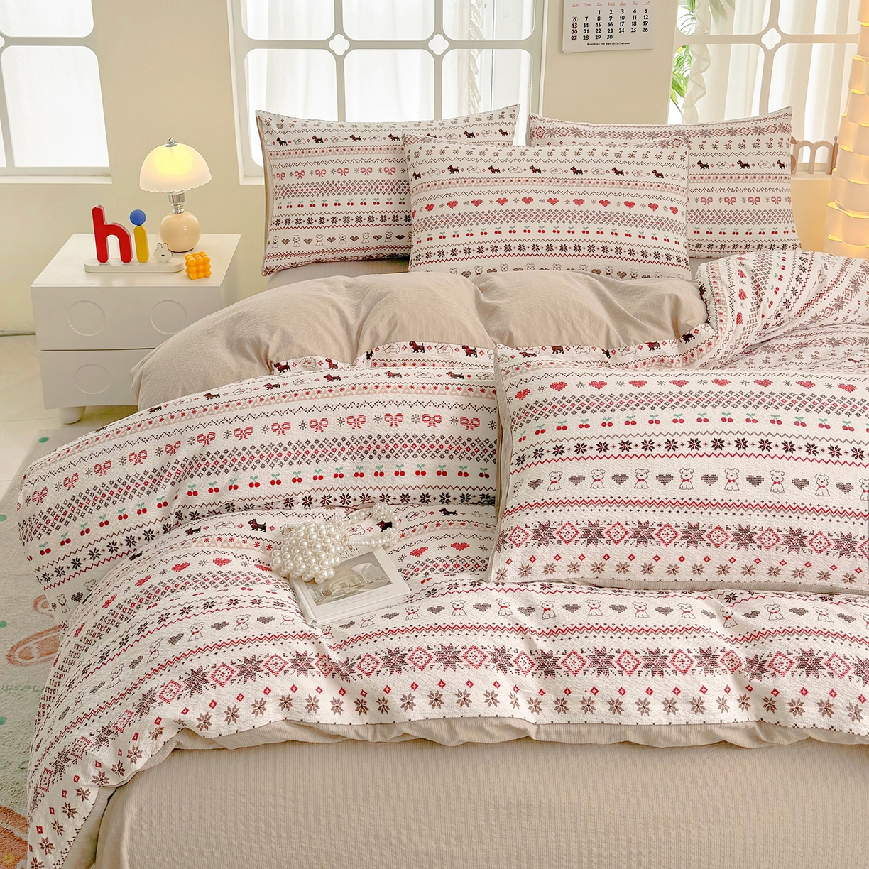 91家纺网 家纺一手货源 找家纺 悠米悠家 2026春夏新款高克重A类泡芙纱泡泡皱皱纱四件套 趣味汪汪队-床单款