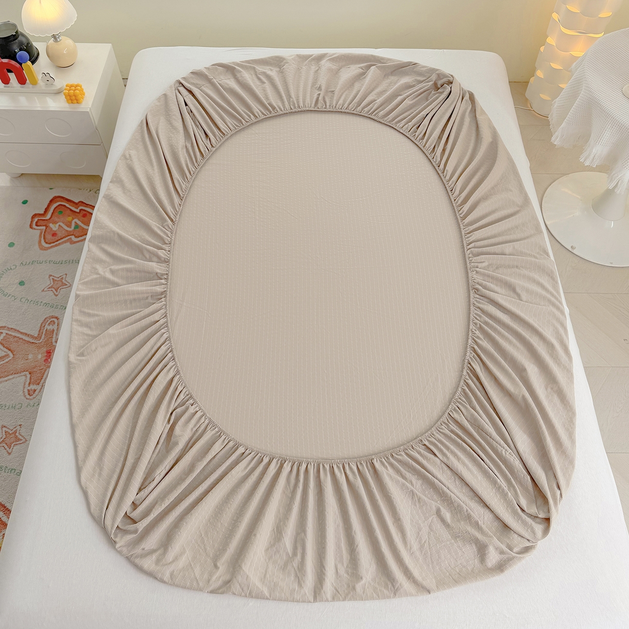 91家纺网 家纺一手货源 找家纺 悠米悠家 2026春夏新款高克重A类泡芙纱泡泡皱皱纱四件套 趣味汪汪队-床单款