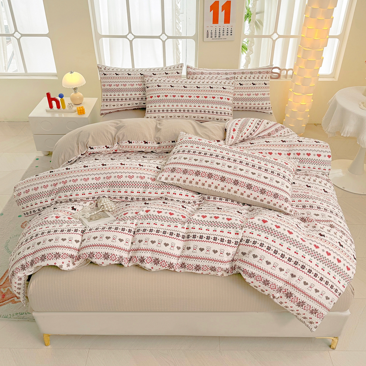 91家纺网 家纺一手货源 找家纺 悠米悠家 2026春夏新款高克重A类泡芙纱泡泡皱皱纱四件套 趣味汪汪队-床单款