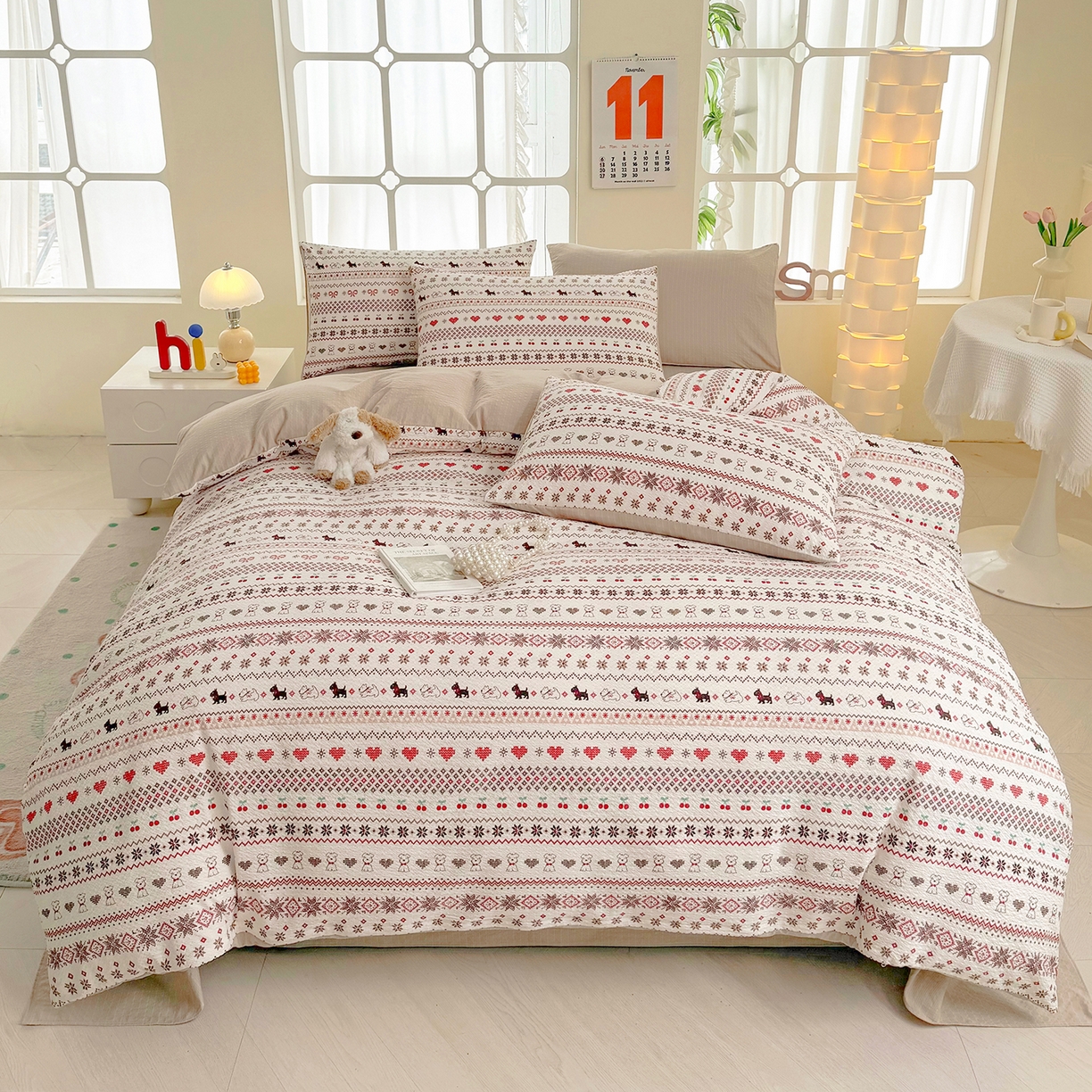 91家纺网 家纺一手货源 找家纺 悠米悠家 2026春夏新款高克重A类泡芙纱泡泡皱皱纱四件套 趣味汪汪队-床单款