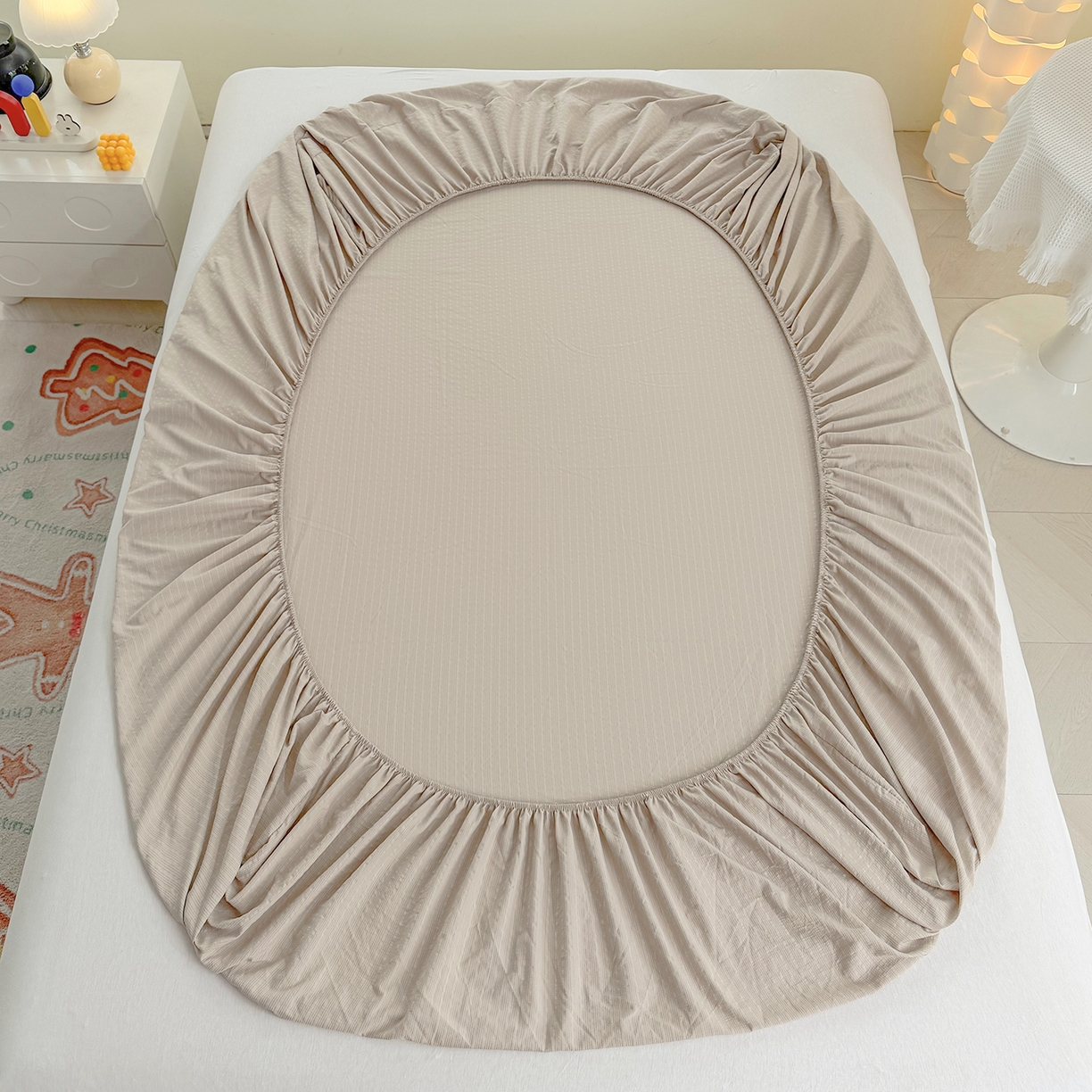 91家纺网 家纺一手货源 找家纺 悠米悠家 2026春夏新款高克重A类泡芙纱泡泡皱皱纱四件套 南瓜小确幸-床单款