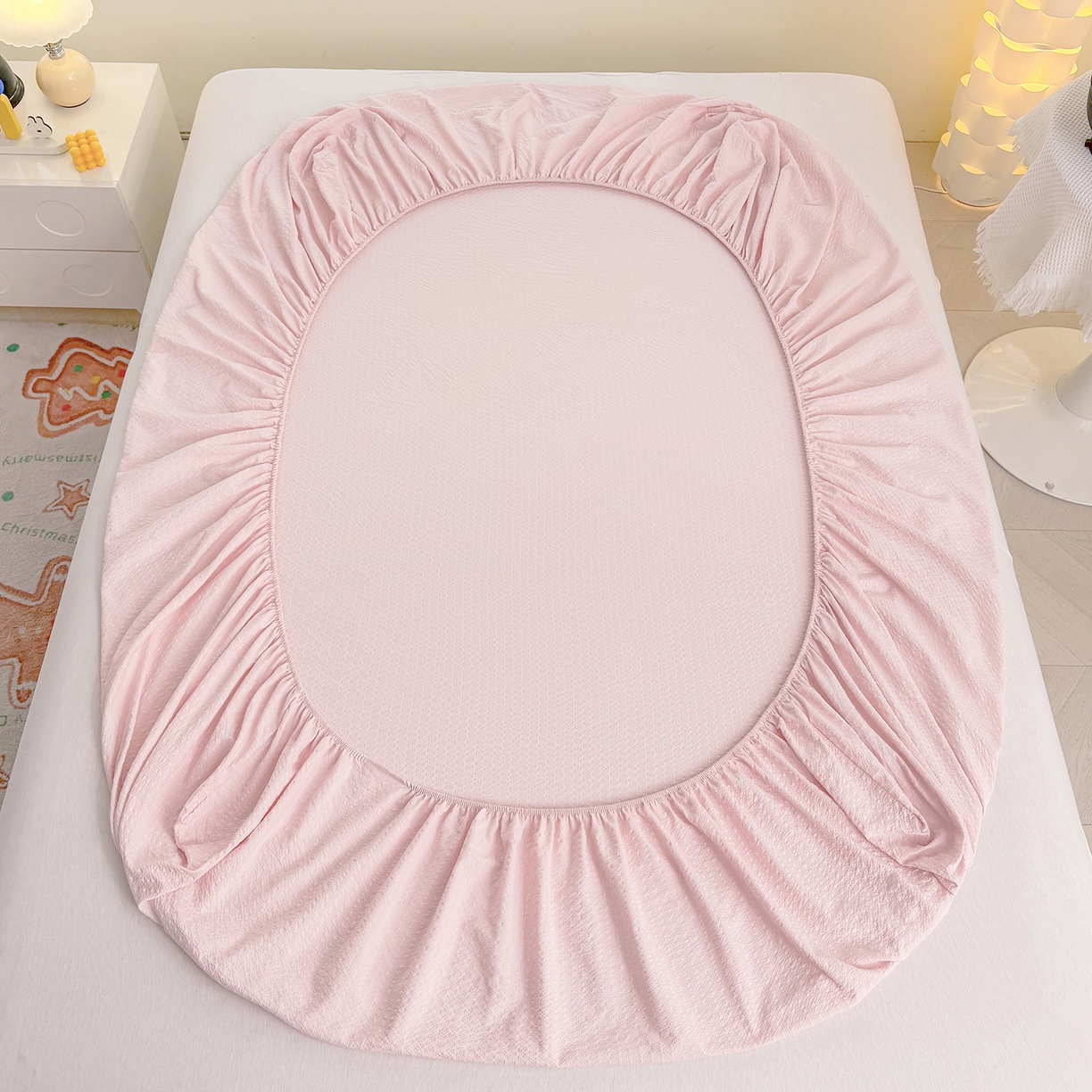 91家纺网 家纺一手货源 找家纺 悠米悠家 2026春夏新款高克重A类泡芙纱泡泡皱皱纱四件套 软糯萌犬-床单款