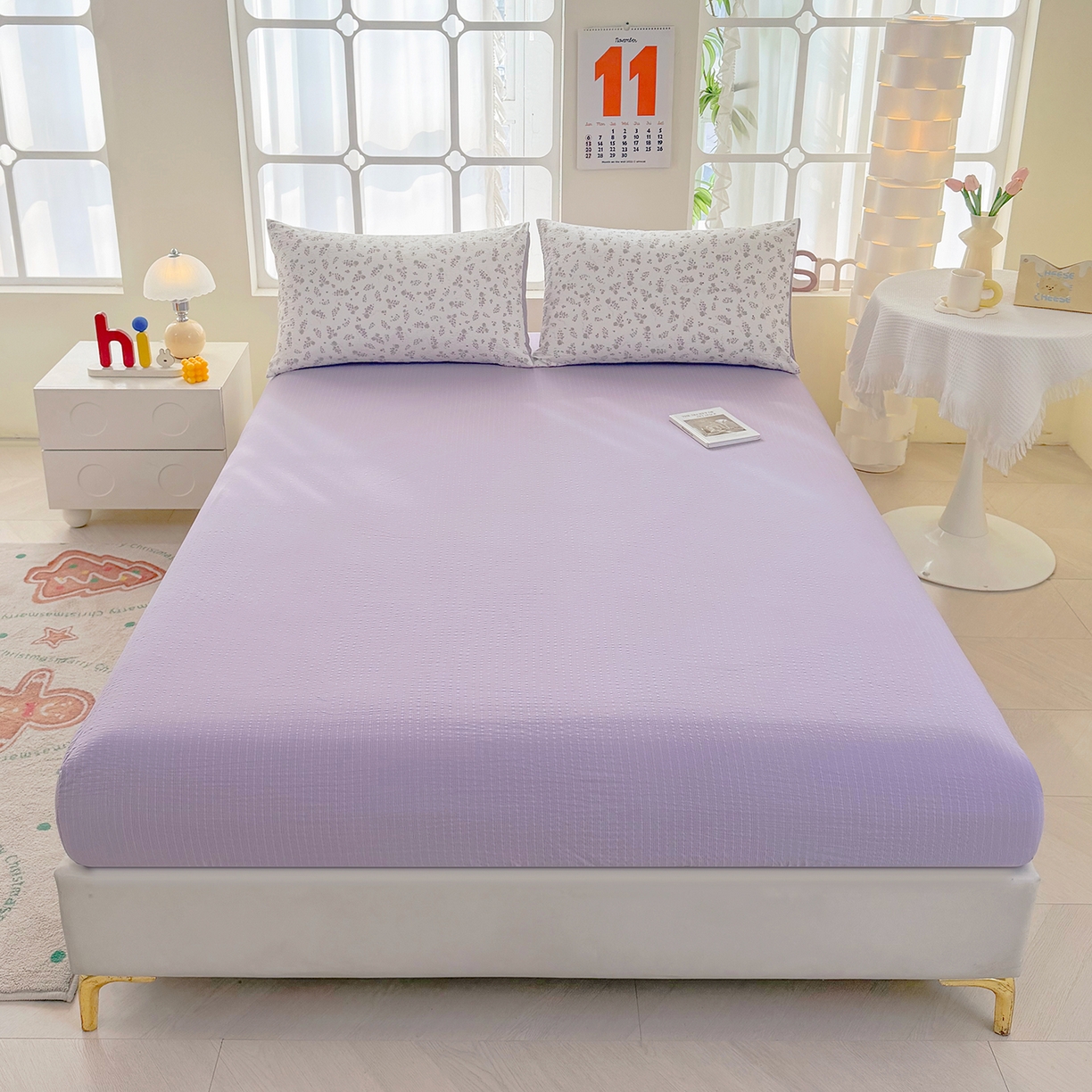 91家纺网 家纺一手货源 找家纺 悠米悠家 2026春夏新款高克重A类泡芙纱泡泡皱皱纱四件套 葡园晨曦-床单款