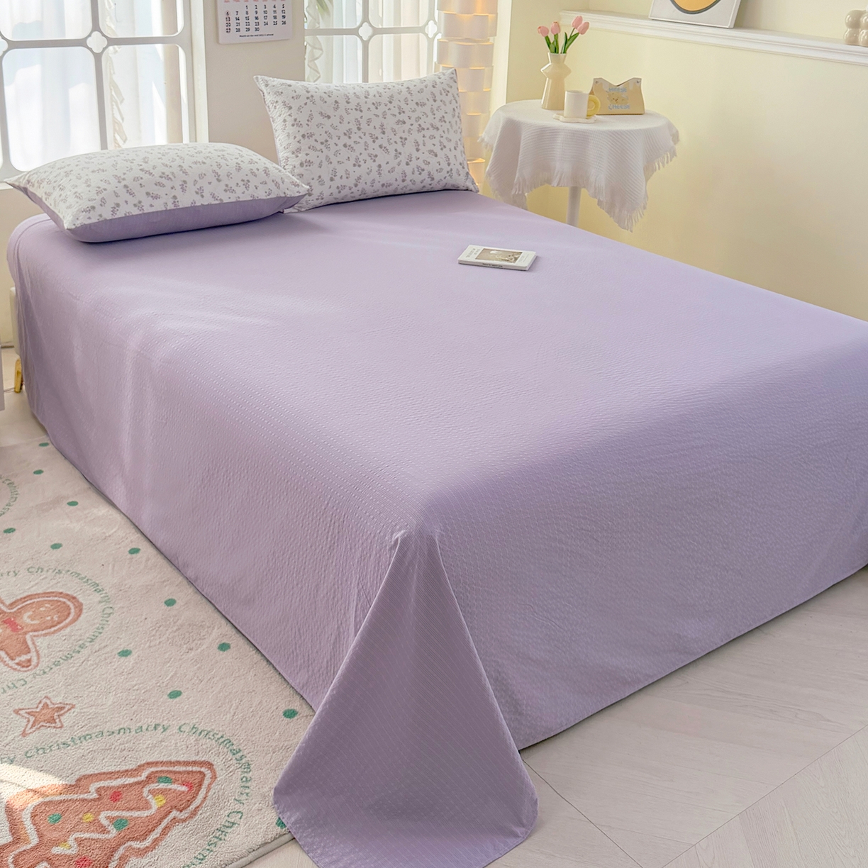 91家纺网 家纺一手货源 找家纺 悠米悠家 2026春夏新款高克重A类泡芙纱泡泡皱皱纱四件套 葡园晨曦-床单款