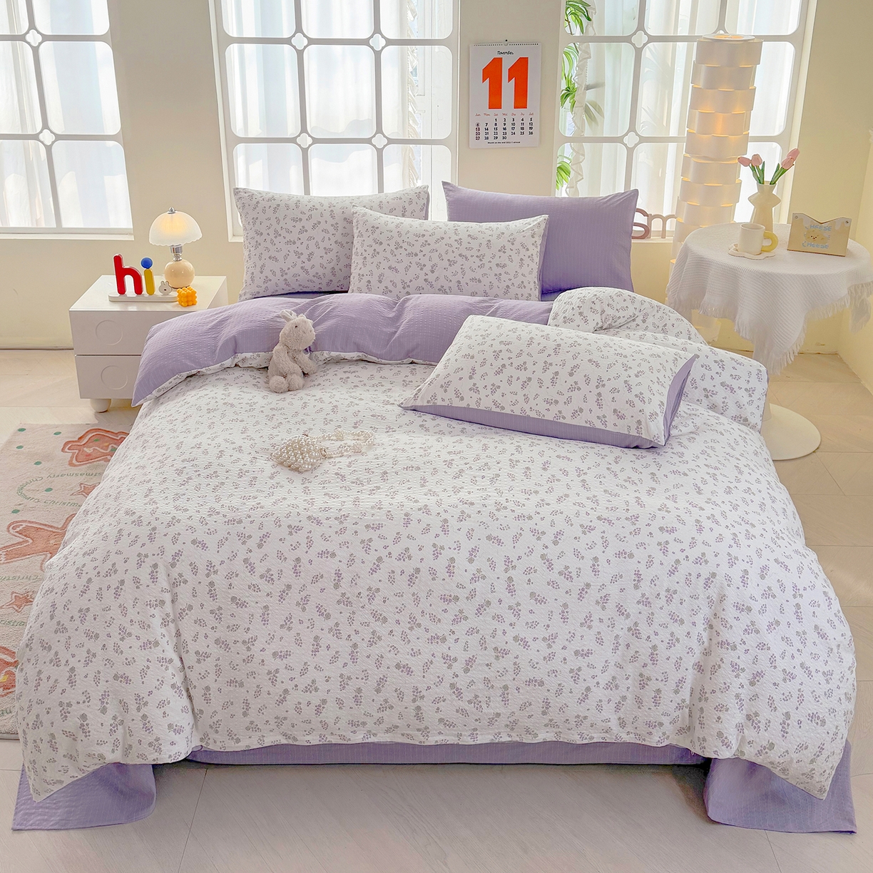 91家纺网 家纺一手货源 找家纺 悠米悠家 2026春夏新款高克重A类泡芙纱泡泡皱皱纱四件套 葡园晨曦-床单款