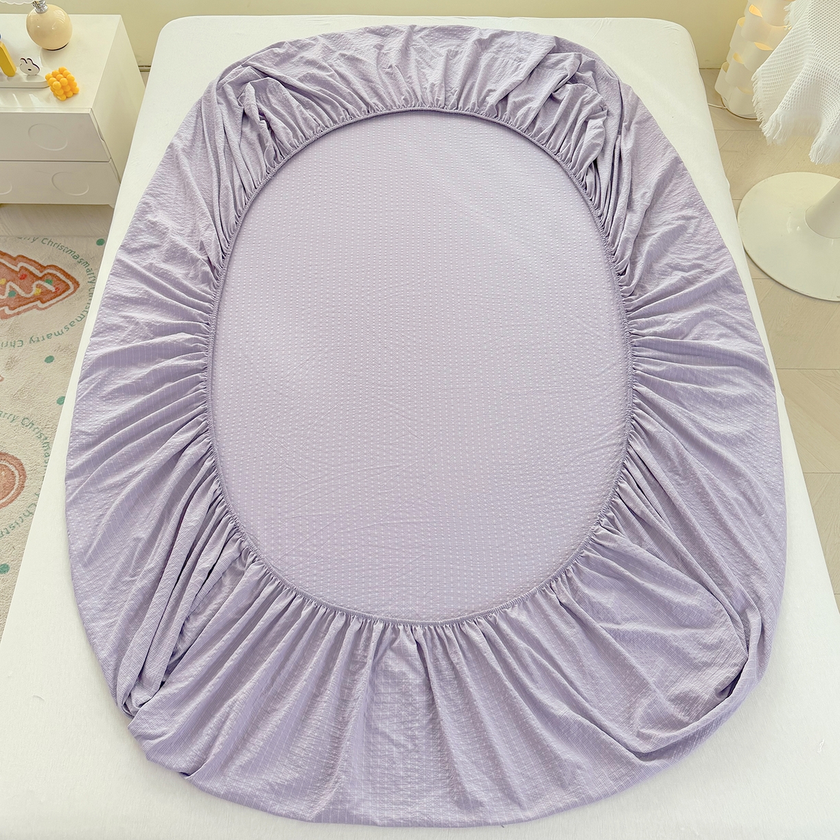 91家纺网 家纺一手货源 找家纺 悠米悠家 2026春夏新款高克重A类泡芙纱泡泡皱皱纱四件套 葡园晨曦-床单款