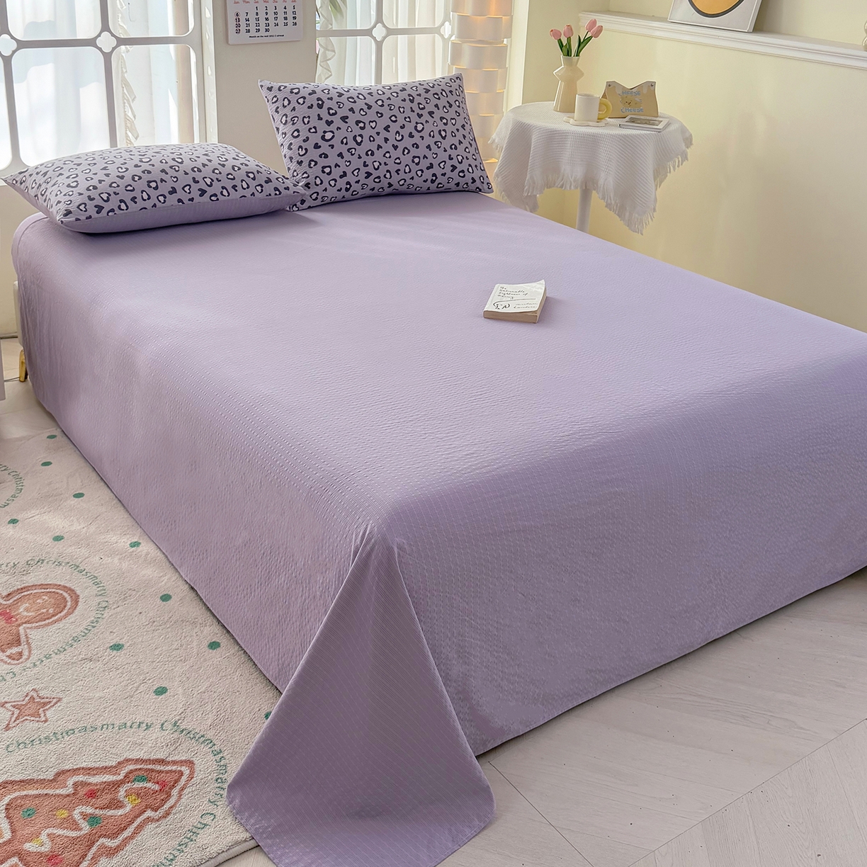 91家纺网 家纺一手货源 找家纺 悠米悠家 2026春夏新款高克重A类泡芙纱泡泡皱皱纱四件套 甜心猎手-床单款