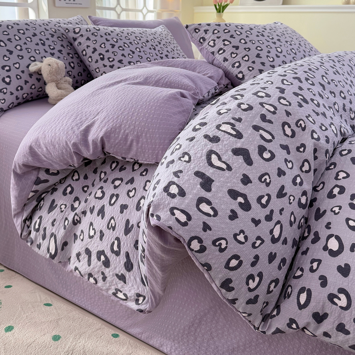 91家纺网 家纺一手货源 找家纺 悠米悠家 2026春夏新款高克重A类泡芙纱泡泡皱皱纱四件套 甜心猎手-床单款