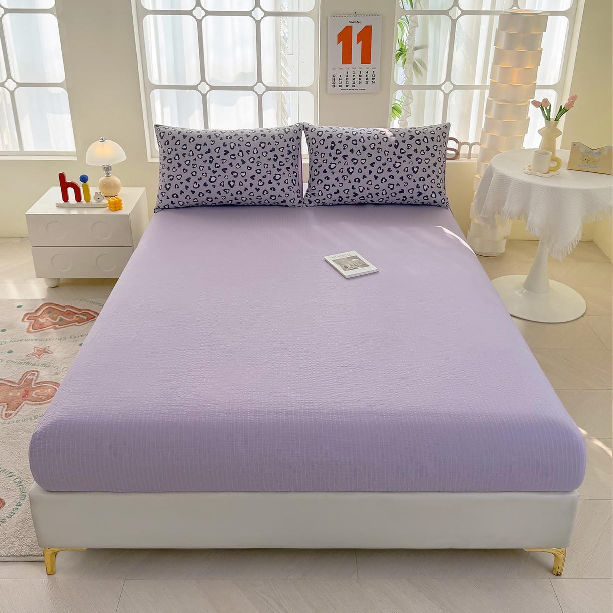 91家纺网 家纺一手货源 找家纺 悠米悠家 2026春夏新款高克重A类泡芙纱泡泡皱皱纱四件套 甜心猎手-床单款