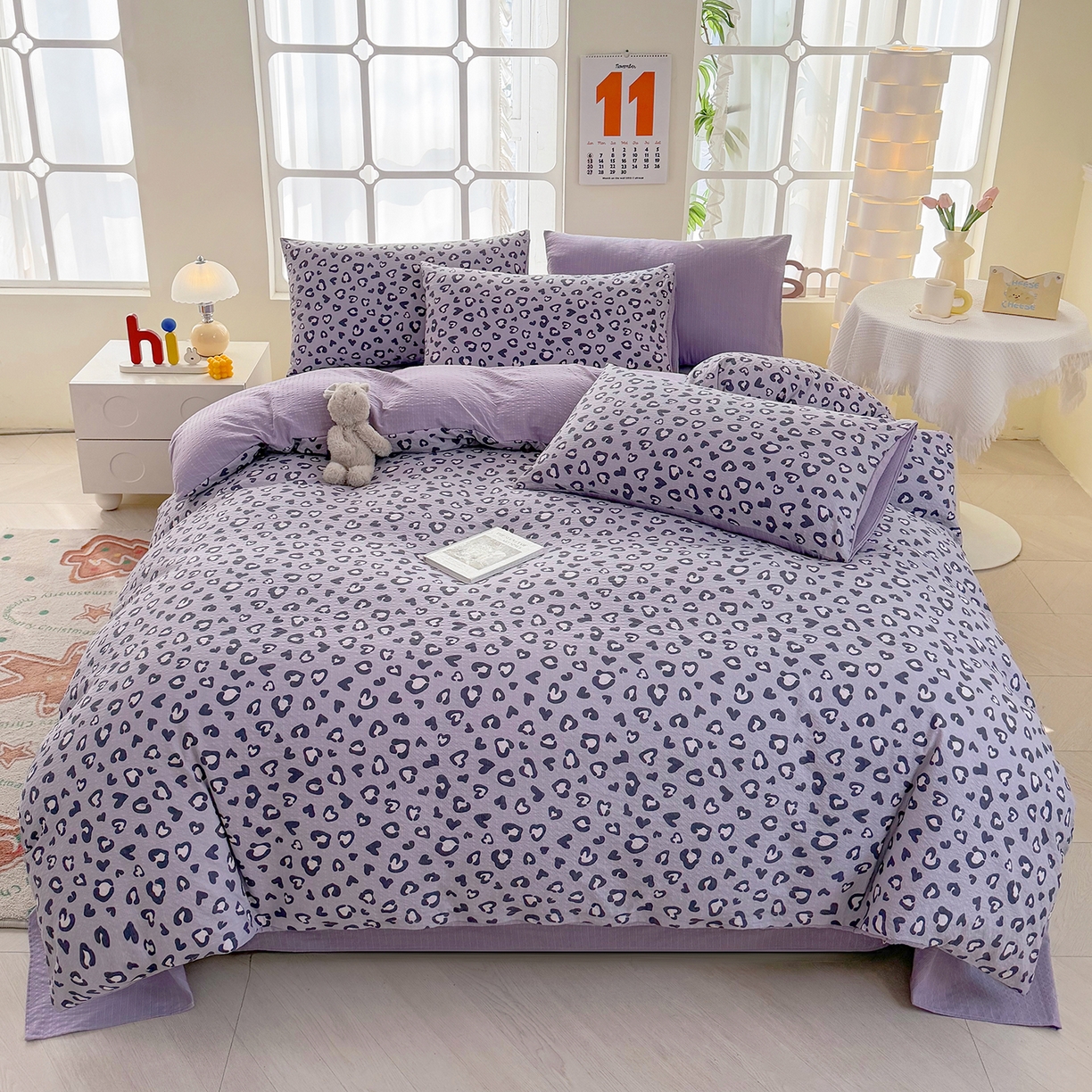 91家纺网 家纺一手货源 找家纺 悠米悠家 2026春夏新款高克重A类泡芙纱泡泡皱皱纱四件套 甜心猎手-床单款