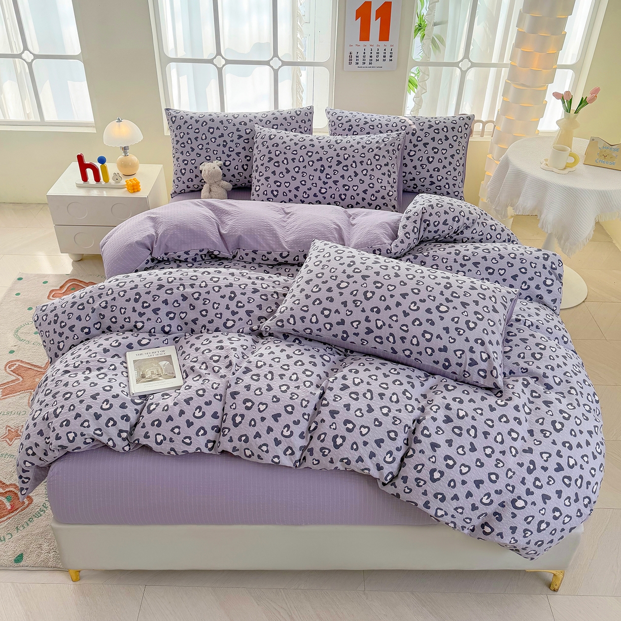 91家纺网 家纺一手货源 找家纺 悠米悠家 2026春夏新款高克重A类泡芙纱泡泡皱皱纱四件套 甜心猎手-床单款