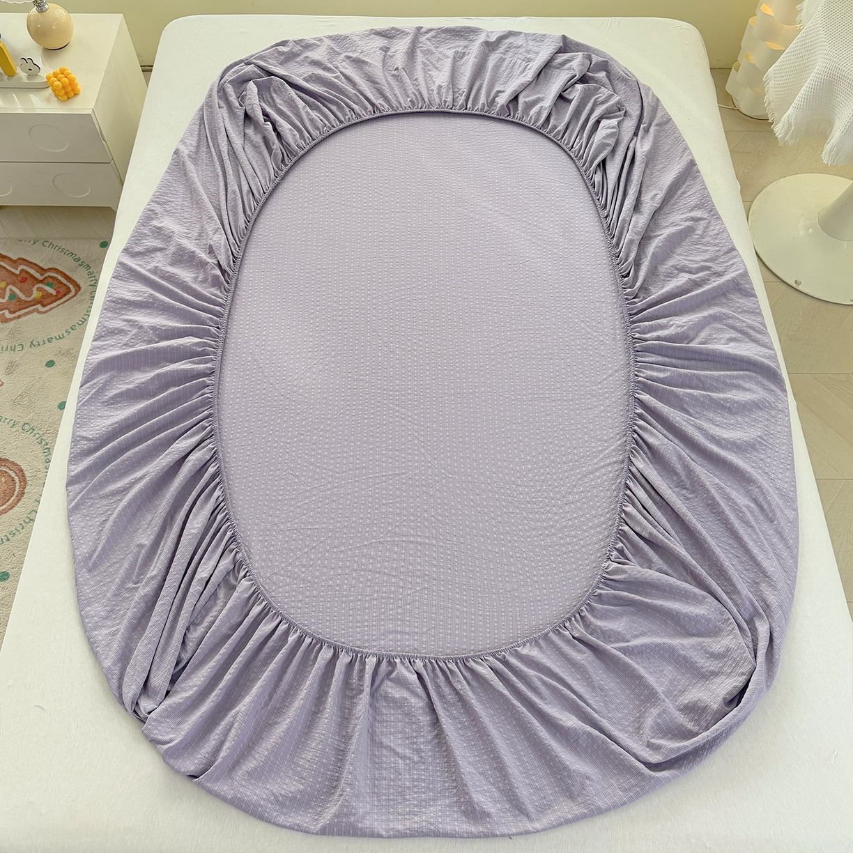 91家纺网 家纺一手货源 找家纺 悠米悠家 2026春夏新款高克重A类泡芙纱泡泡皱皱纱四件套 甜心猎手-床单款