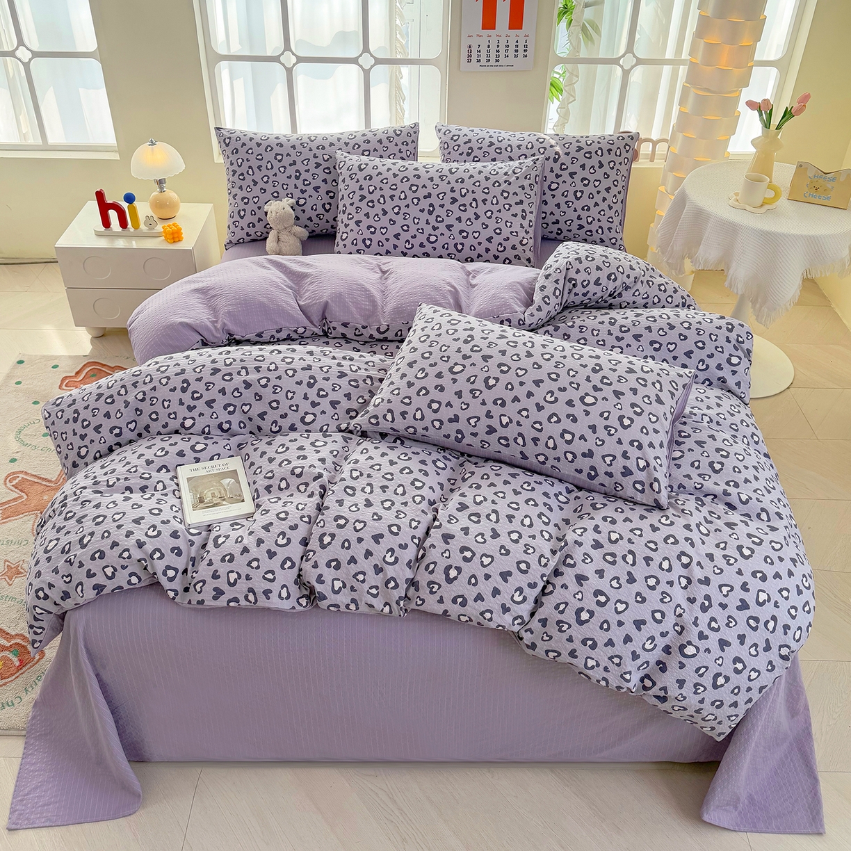 91家纺网 家纺一手货源 找家纺 悠米悠家 2026春夏新款高克重A类泡芙纱泡泡皱皱纱四件套 甜心猎手-床单款