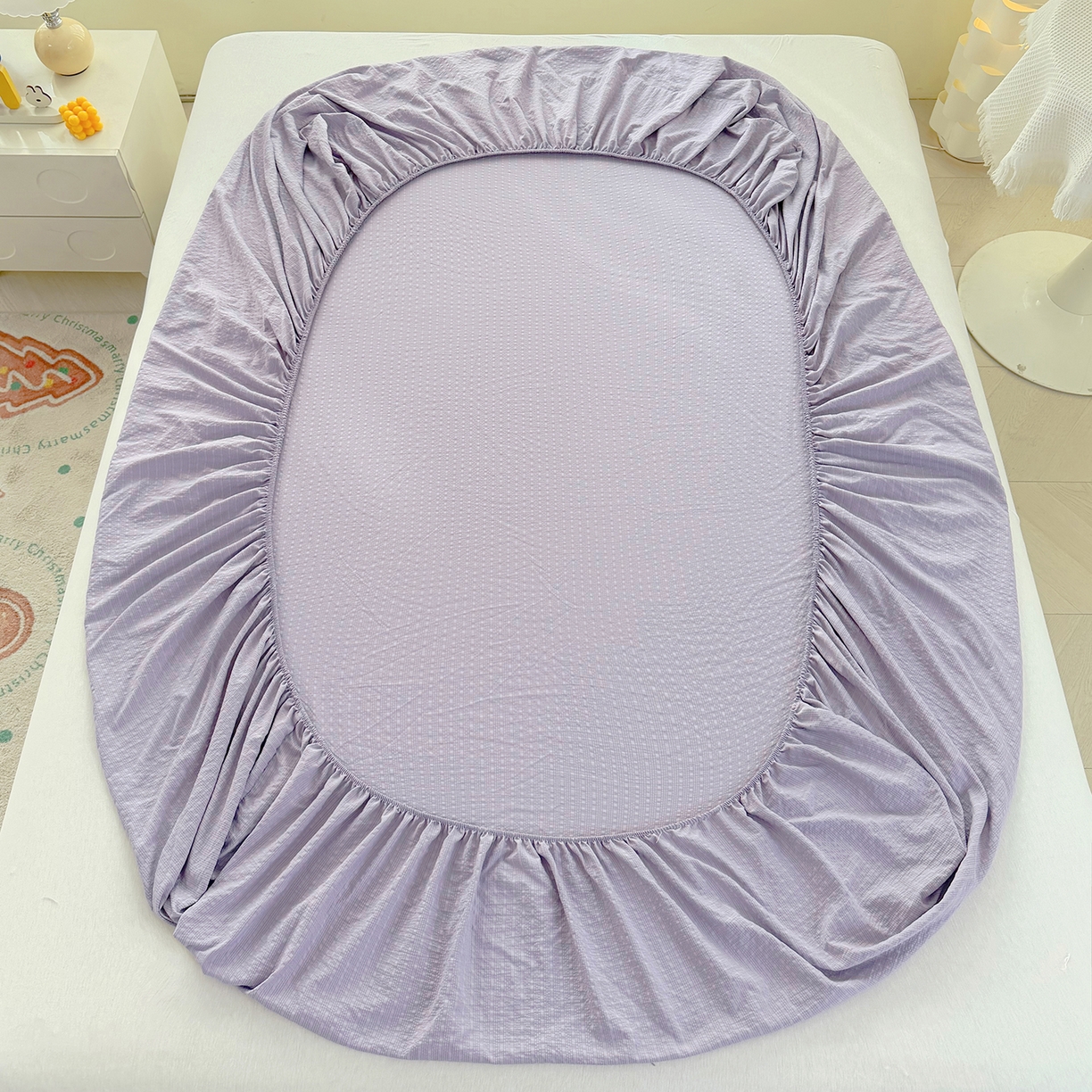 91家纺网 家纺一手货源 找家纺 悠米悠家 2026春夏新款高克重A类泡芙纱泡泡皱皱纱四件套 森眠小主-花园记-床单款