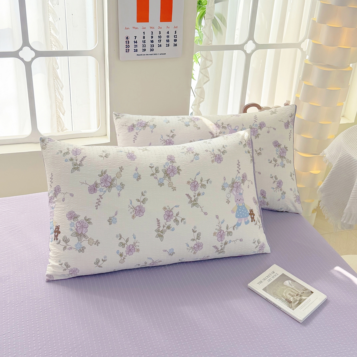 91家纺网 家纺一手货源 找家纺 悠米悠家 2026春夏新款高克重A类泡芙纱泡泡皱皱纱四件套 森眠小主-花园记-床单款