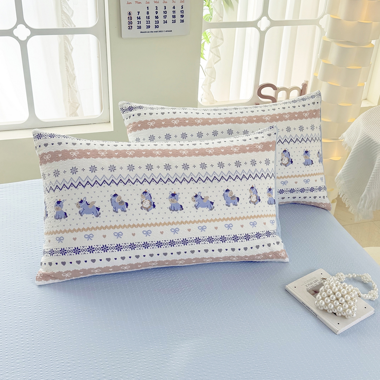 91家纺网 家纺一手货源 找家纺 悠米悠家 2026春夏新款高克重A类泡芙纱泡泡皱皱纱四件套 梦幻独角兽-床单款