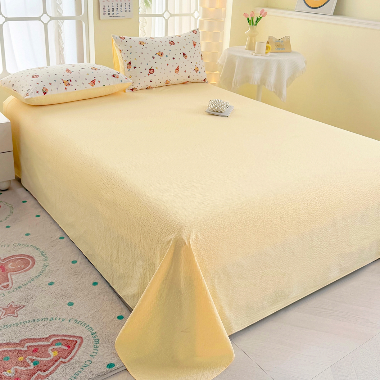 91家纺网 家纺一手货源 找家纺 悠米悠家 2026春夏新款高克重A类泡芙纱泡泡皱皱纱四件套 星梦游乐园-床单款