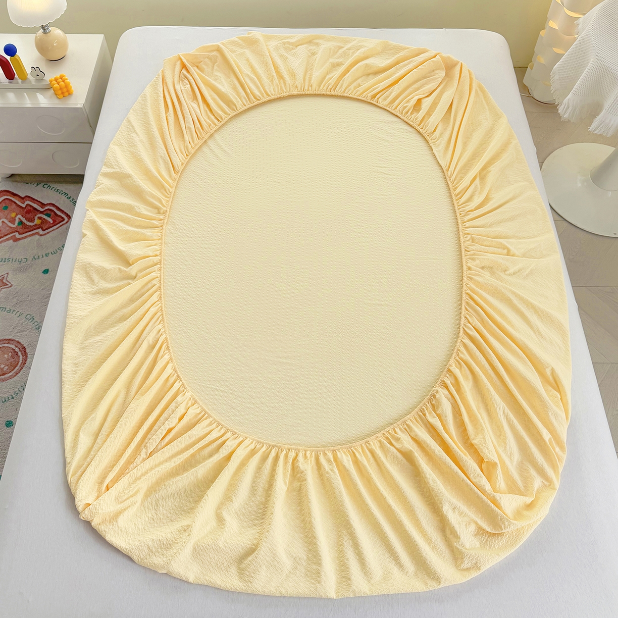 91家纺网 家纺一手货源 找家纺 悠米悠家 2026春夏新款高克重A类泡芙纱泡泡皱皱纱四件套 星梦游乐园-床单款