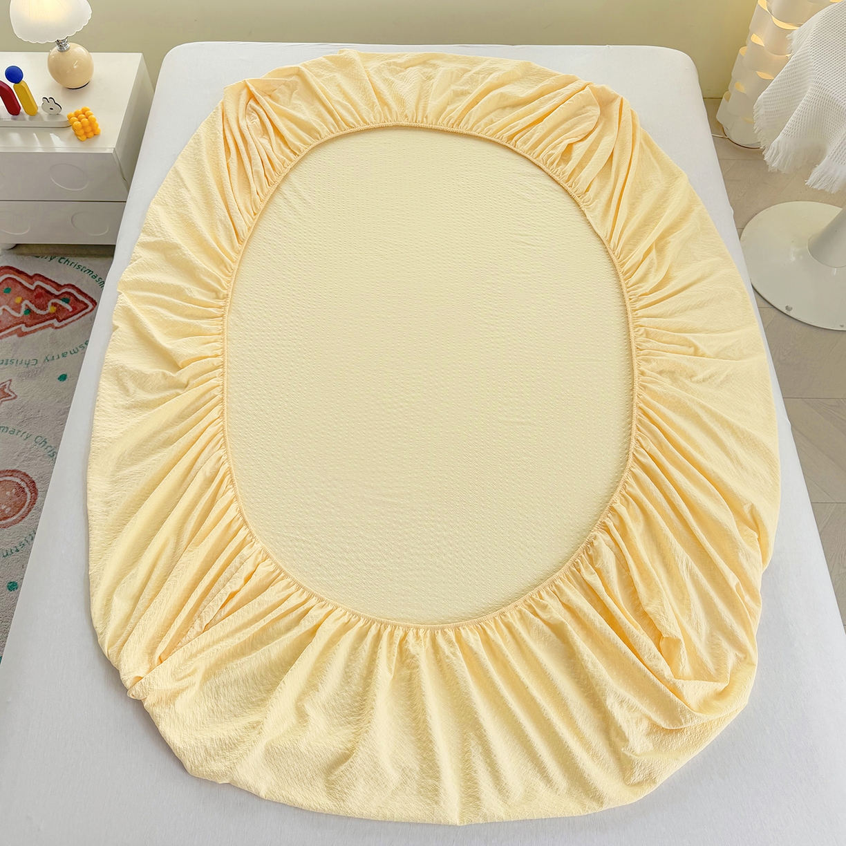 91家纺网 家纺一手货源 找家纺 悠米悠家 2026春夏新款高克重A类泡芙纱泡泡皱皱纱四件套 矮人国奇妙夜-床单款