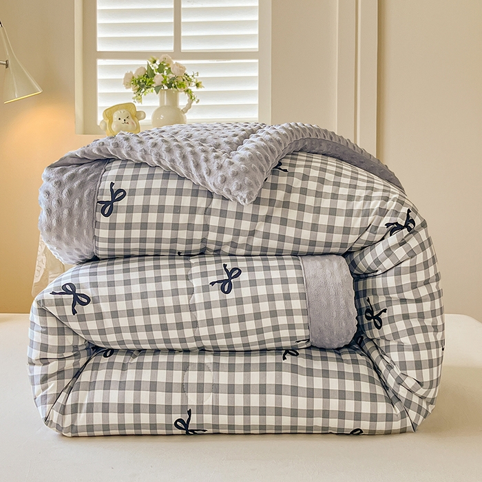 91家纺网 家纺一手货源 找家纺 梦依依 2026新款A类全棉豆豆绒大豆被冬被春秋被豆豆被子被芯 蝴蝶结灰