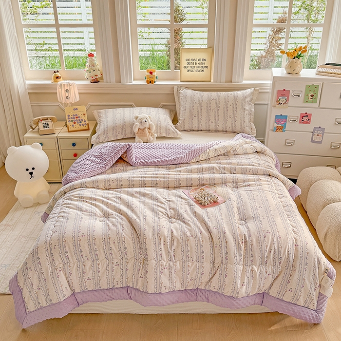 91家纺网 家纺一手货源 找家纺 梦依依 2026新款A类全棉豆豆绒大豆被冬被春秋被豆豆被子被芯 花季时光