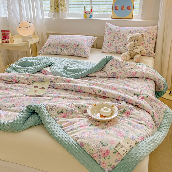 91家纺网 家纺一手货源 找家纺 梦依依 2026新款A类全棉豆豆绒大豆被冬被春秋被豆豆被子被芯 花森密语（粉）