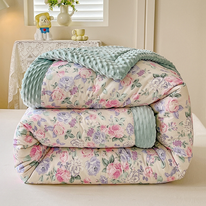 91家纺网 家纺一手货源 找家纺 梦依依 2026新款A类全棉豆豆绒大豆被冬被春秋被豆豆被子被芯 花森密语（粉）