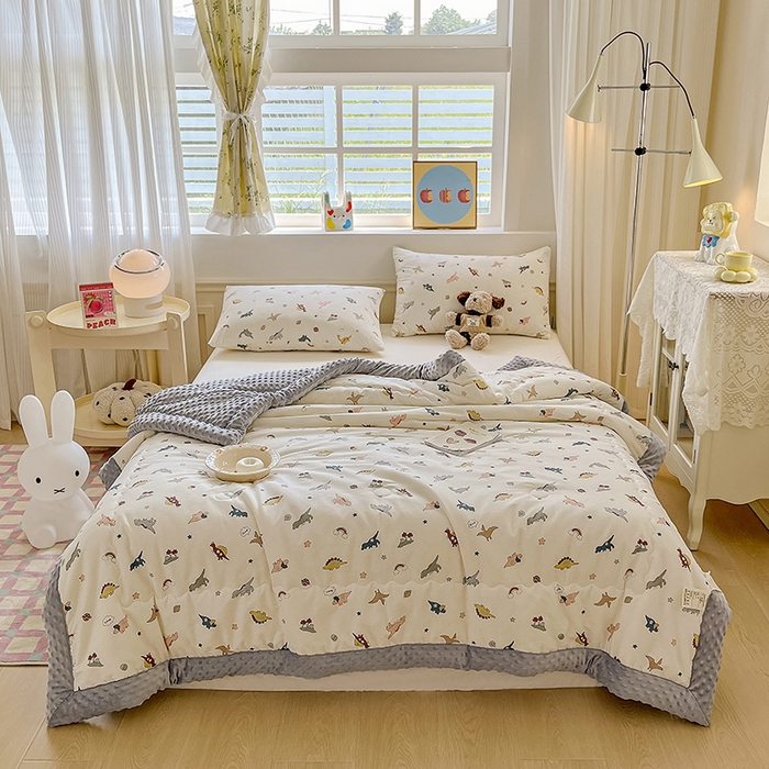 91家纺网 家纺一手货源 找家纺 梦依依 2026新款A类全棉豆豆绒大豆被冬被春秋被豆豆被子被芯 恐龙星球